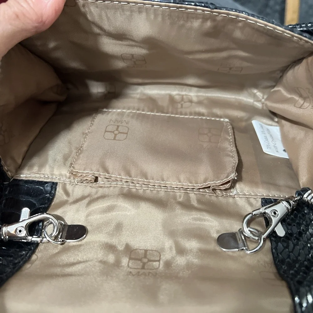 IMAN‎ Ruffle Clutch Black Purse Shoulder strap  Rhinestones Snap excellent - Picture 12 of 15